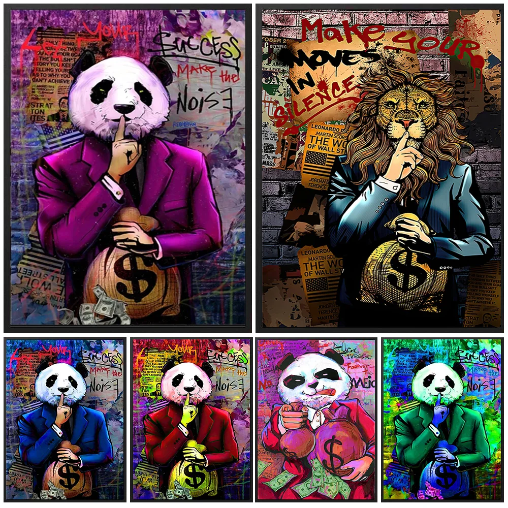 

Graffiti Millionaire Money Dollar Canvas Painting,Abstract Panda,Lion, Animal Art Posters and Prints,Living Room and Home Decor