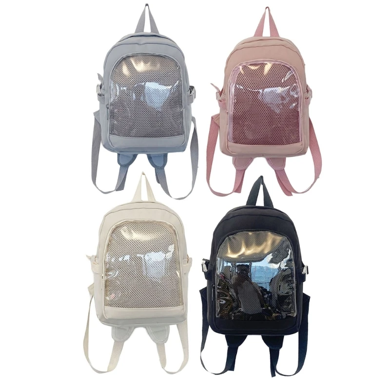 

Transparent Bag Women Girl Animes Pin Display Nylon Small Backpack School Bag E74B