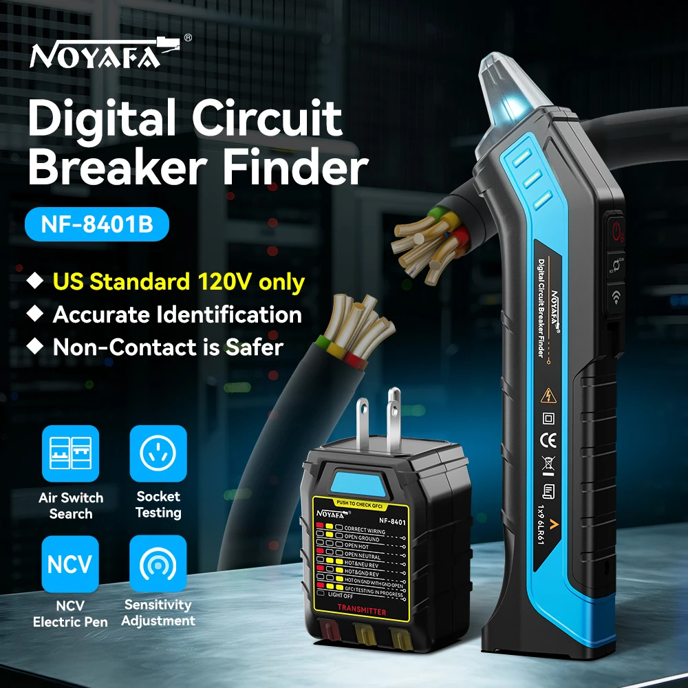 NOYAFA Circuit Breaker Finder 120V Automatic Circuit Switch Tester Fuse Socket Tester GFCI Outlet Meter