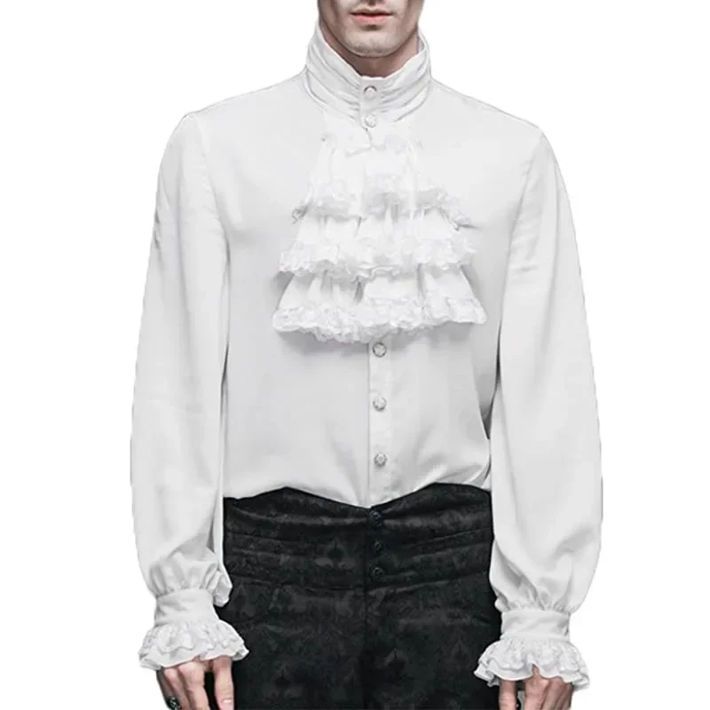 

NEW2023 European and American New Fashion Gothic Ruffled Standing Collar Long Sleeve Men's Tie Shirt Pleated Cuff Men's Shirt