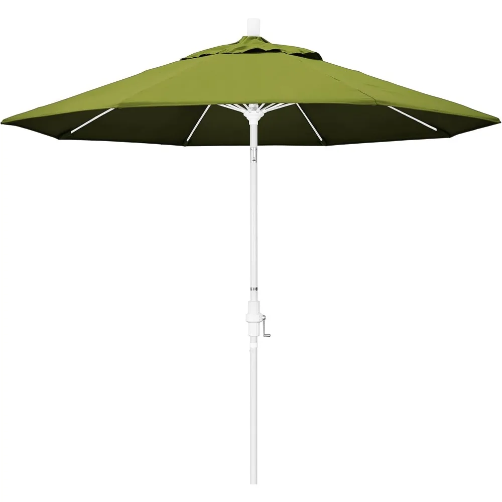 

9' Round Aluminum Pole Fiberglass Rib Patio Umbrella, Crank Lift, Collar Tilt, White Finish, Kiwi Olefin