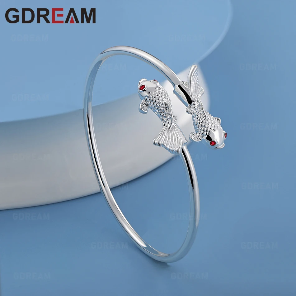 

GDREAM 925 Sterling Silver Pisces Open Bangle - A Fresh And Elegant Engagement Jewelry Design For Women.