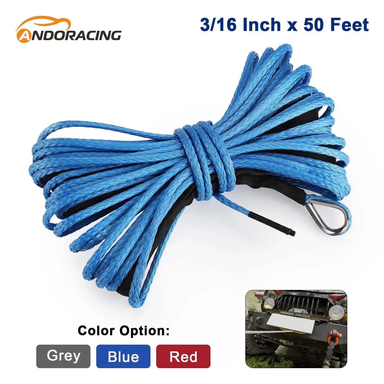 3/16 Inch x 50 Feet 8350 LBS Winch Rope Cable ATV/UTV Synthetic Winch Rope Winch Line Replacement with Protective Sleeve Suits