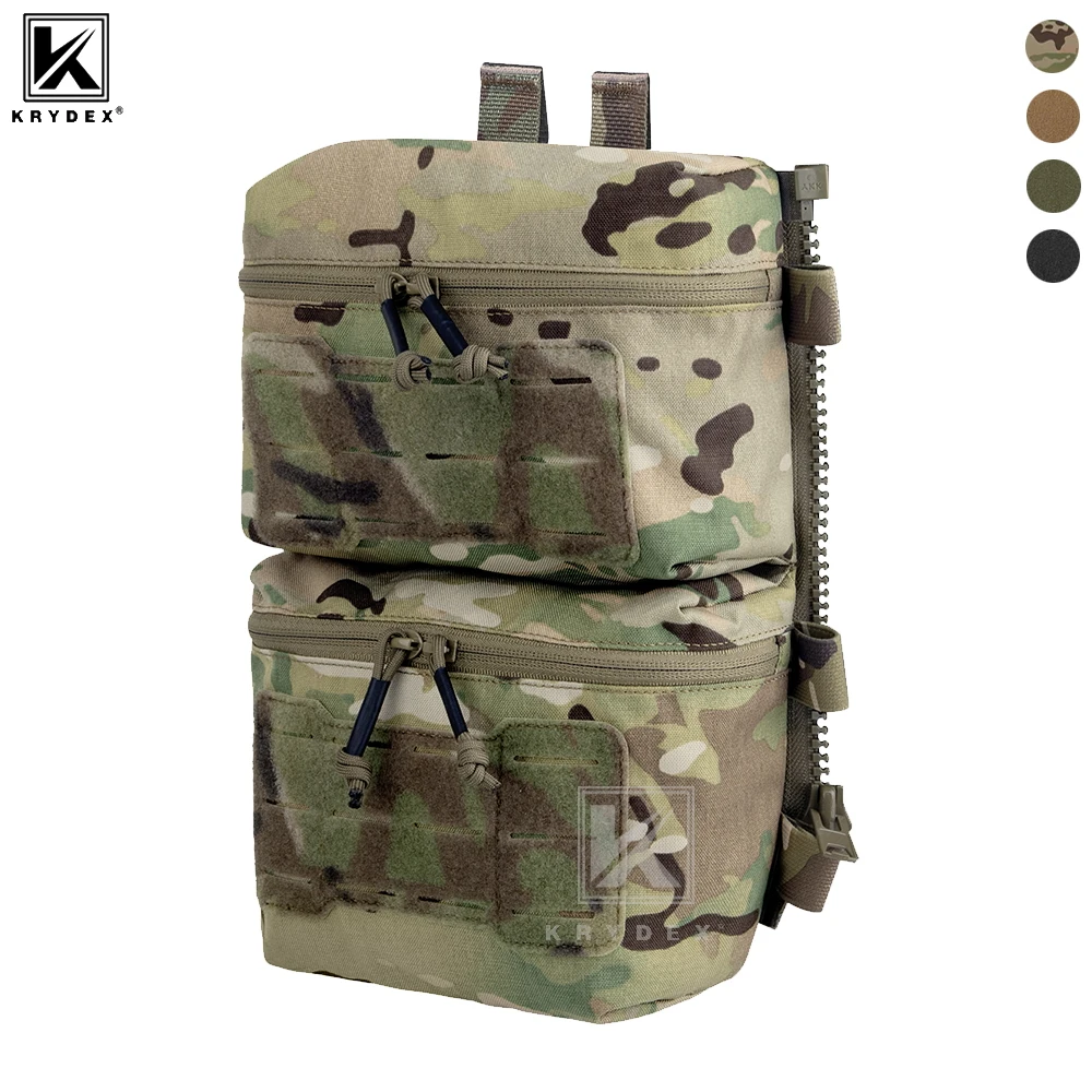 KRYDEX Tactical Zip On Back Panel Bag Double Pouch Assault Modular Backpack Multifunction Pouch For FCPC V5 Vest Accessories