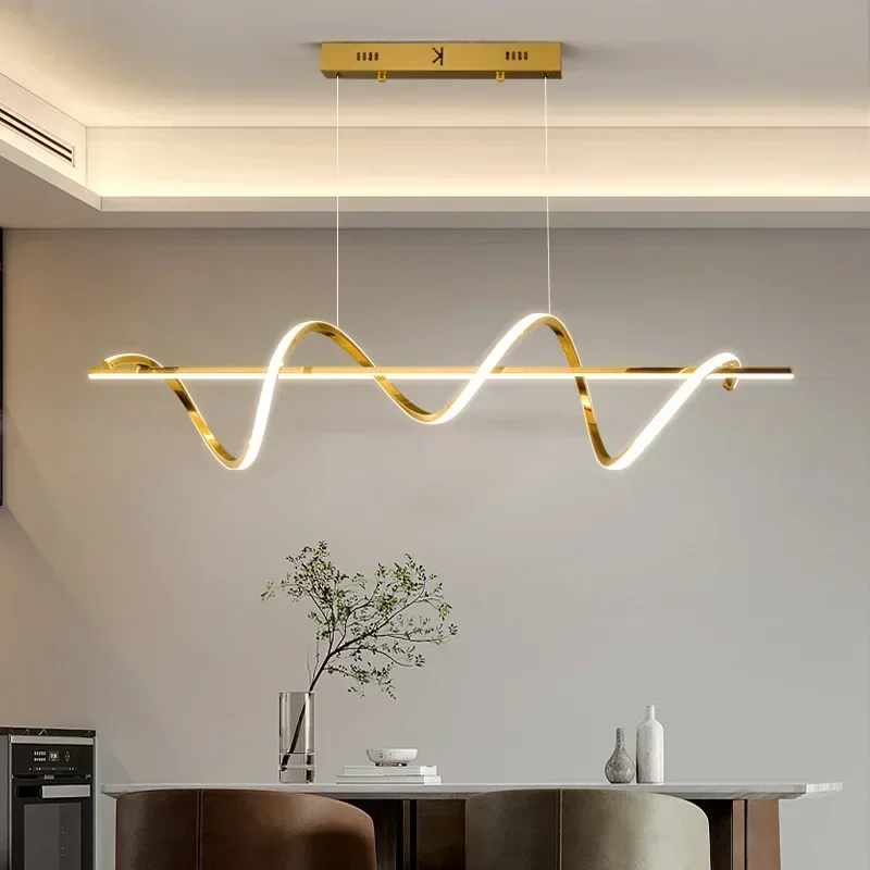 SANDYHA Modern S Shape LED Pendant Light Stainless Steel Chandelier for Dining Table Living Room Decor Long Hanging Lamp