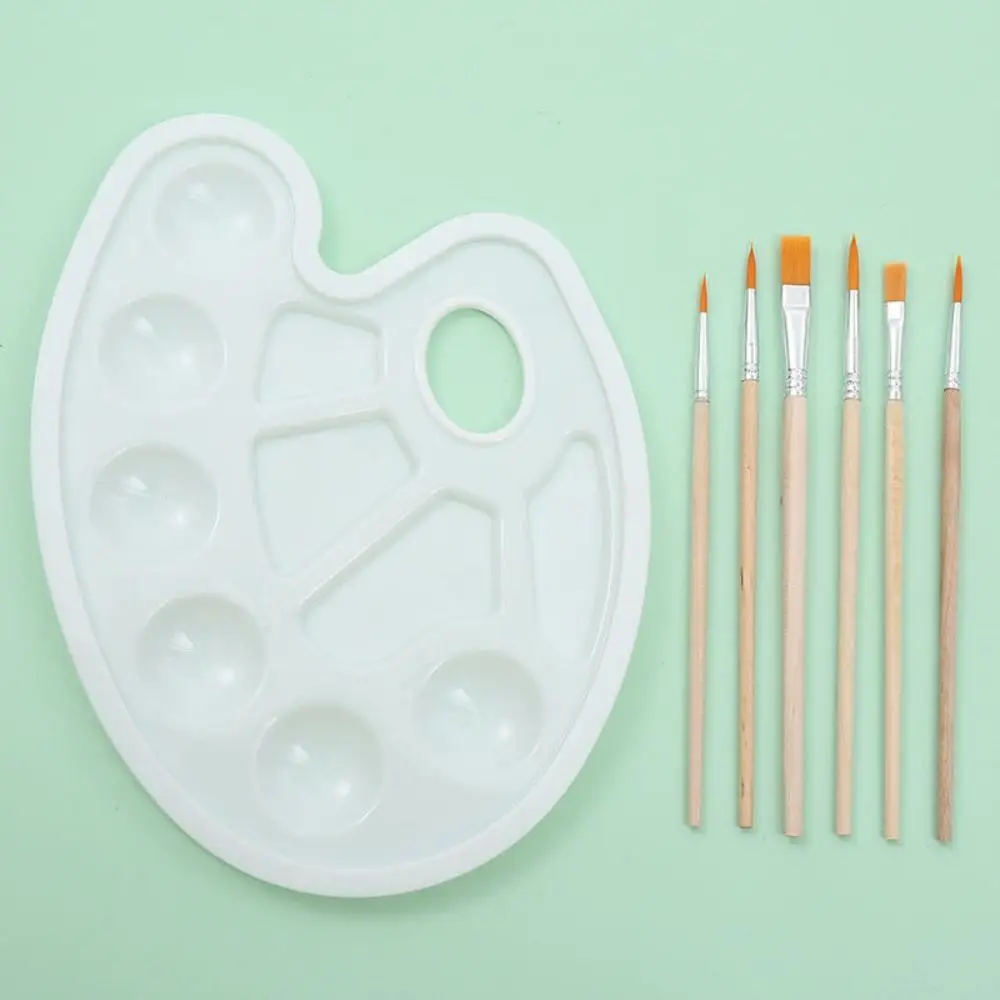 

Student Gouache Brush Drawing Coloring Art Oval Palette Brush Set Oil Painting Palette Watercolor Tray Art Painting Supplies