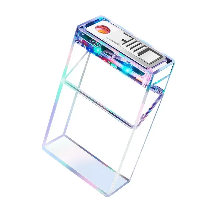 Clear Cigarette Case with Lighter, Colored Lights, Rechargeable Cigarette Case, 20-pack Cigarette Case Lighter