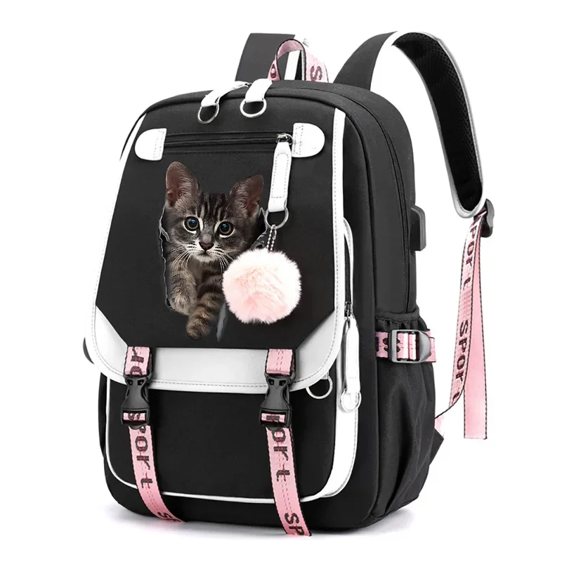 

Anime Cartoon School Backpack Bags Students School Book Bag Funny Cat Print Shoulder Bags Usb Travel Bags for Girls Teenagers