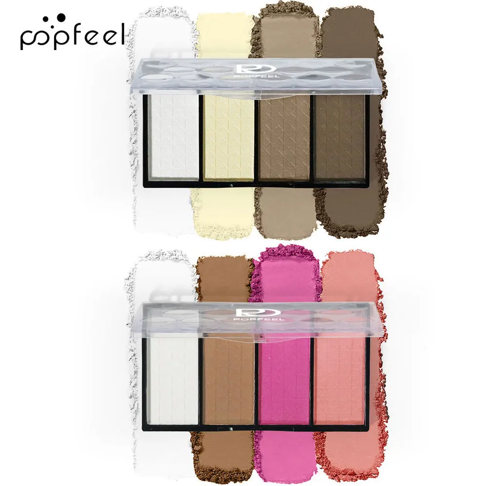 POPFEEL Paleta de contorno resaltador de rubor facial de 4 colores: mejore sus características con resaltar, contornear y un brillo radiante.