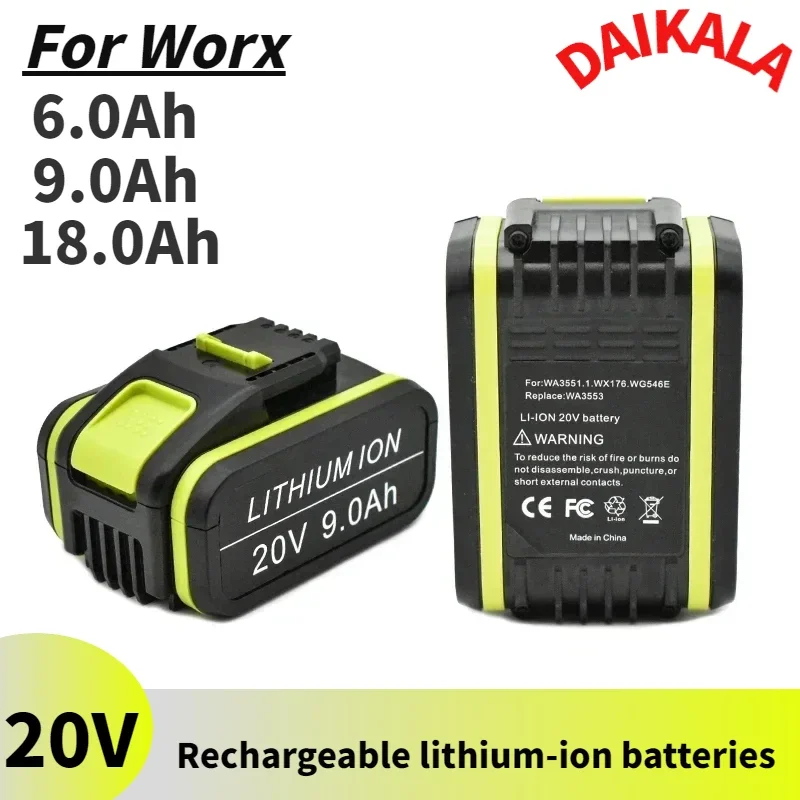 9000mAh Replacement Worx 20V Maximum Lithium-ion Battery WA3551 WA3551.1 WA3553 WA3641 WX373 WX390 Rechargeable Battery Tool