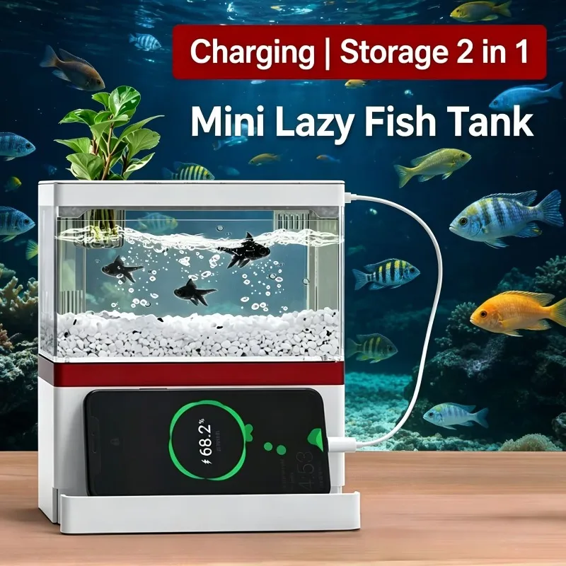 

mini fish tank Self circulating fish tank with charging filter desktop living room household water free ecological aquarium