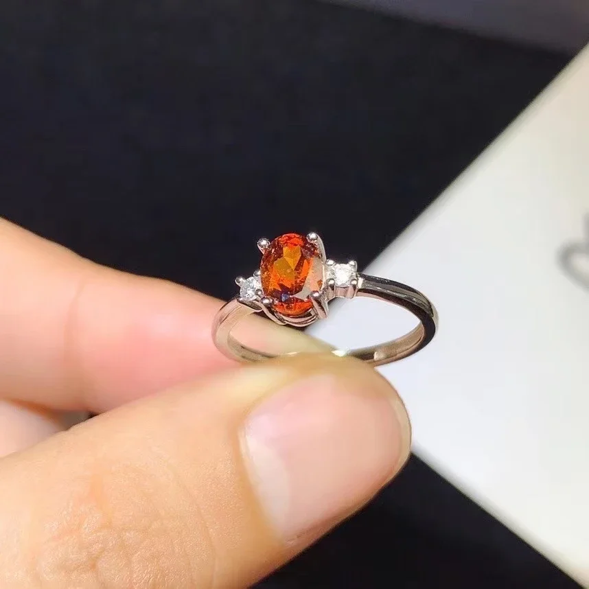 Simple 925 Silver Ring with Gemstone 5mm*7mm VVS Grade Natural Garnet Ring Gift for Wife Sterling Silver Garnet Jewelry