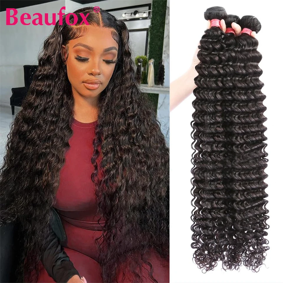 Beaufox Deep Wave Bundles Indian Hair Weave Bundles Human Hair Bundles Curly Human Hair Bundles Remy Extensions Double Weft