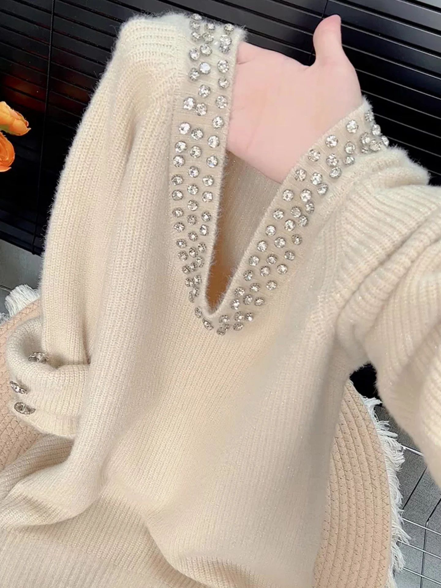 

Удобный свободный свитер на голову со встроенными бриллиантами Long Sve Knitted irt Sli Lazy Sle Commute Friendly Autumn Faion