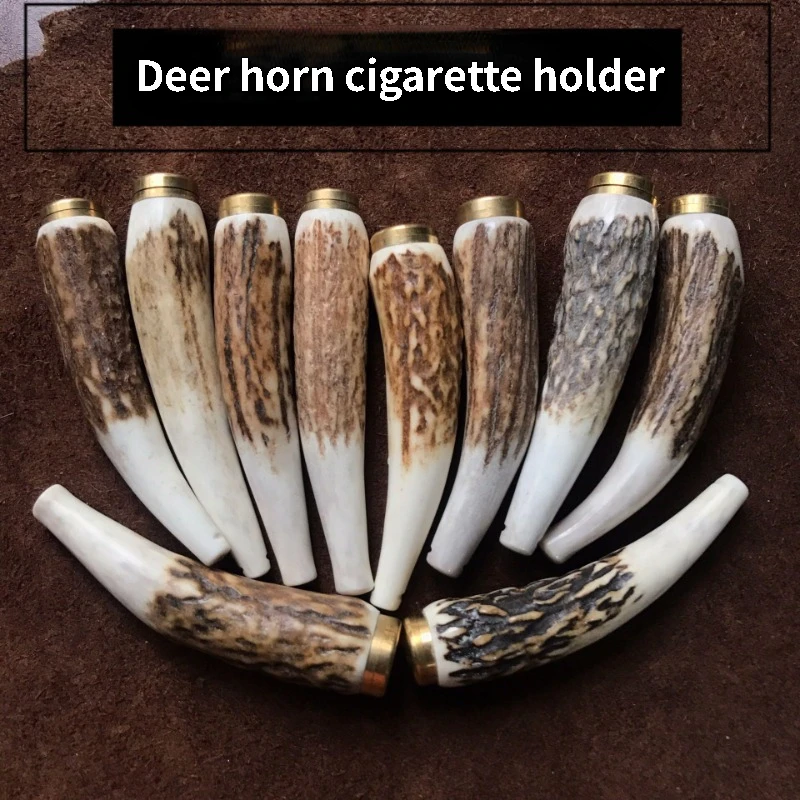 Natural Deer Horn Cigarette Mouth Men's Filter Father's Day Gift Home Decoration Accessories Statue Sculpture