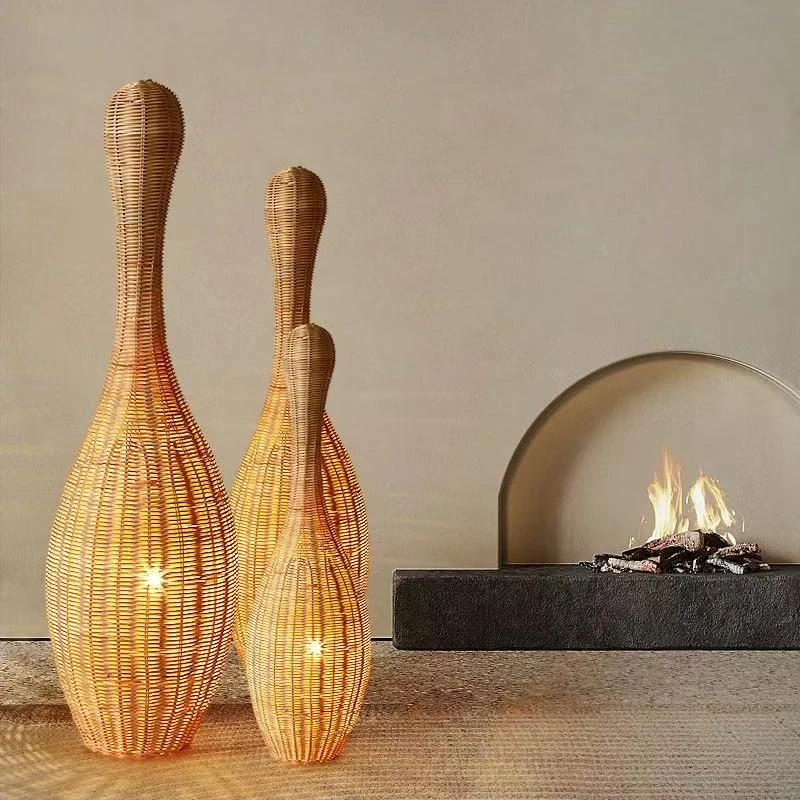 

2026 for Retro Japanese Style Floor Lamp for Living Room Bedroom Hotel Hand Woven Rattan Standing Light Vintage Decorative