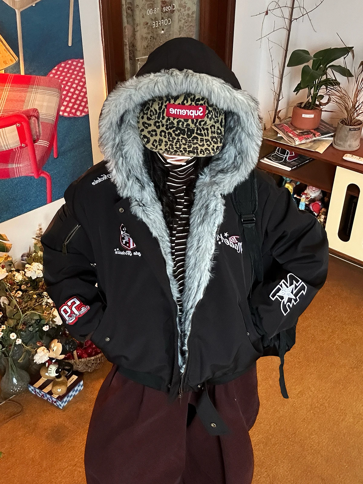 

Американская ретро-куртка из хлопка с меховым воротником, свободного кроя, с капюшоном, на молнии, для мужчин и женщин, повседневная одежда