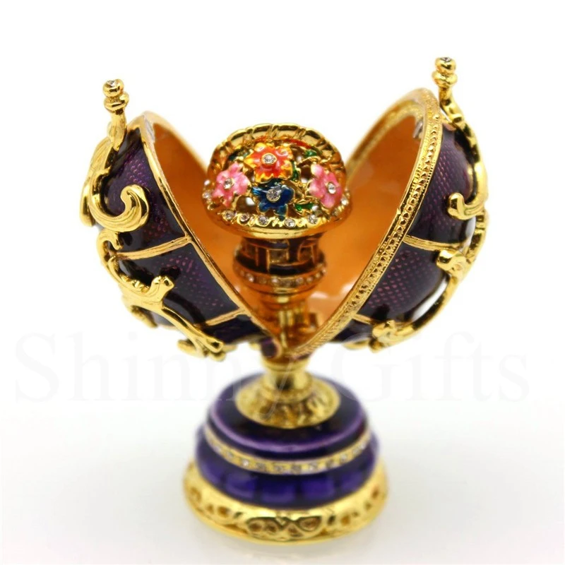 Crystal Easter Faberge Egg Jewelry Box Earrings Russian Trinkets Case Easter Gifts Collectible Figurines Creative Gifts