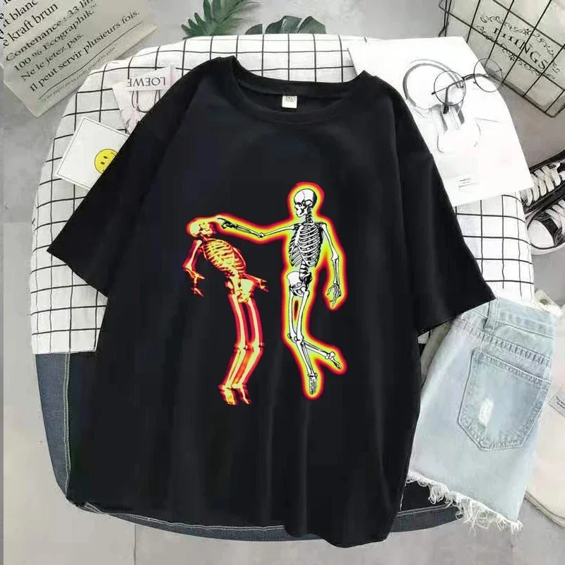 Female Oversized T-Shirt Skull Print 90s Vintage Hip Hop Streetwear Harajuku Goth Korean Short Sleeve Cartoon Women Top y2k