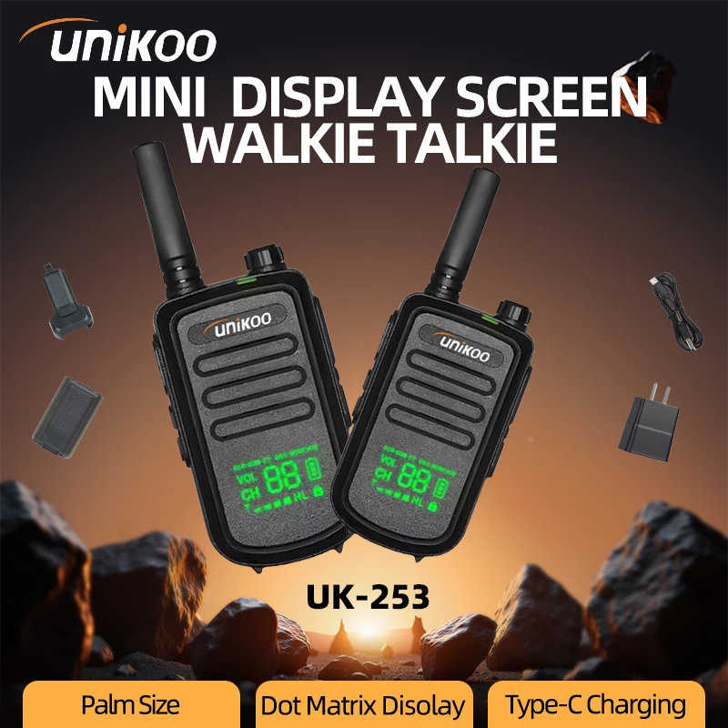 

2 PCS UNIKOO UK253 Mini Walkie Talkie 16 Channels Type C Rechargeable Long Range Communication Set Two Way Radios for Outdoors