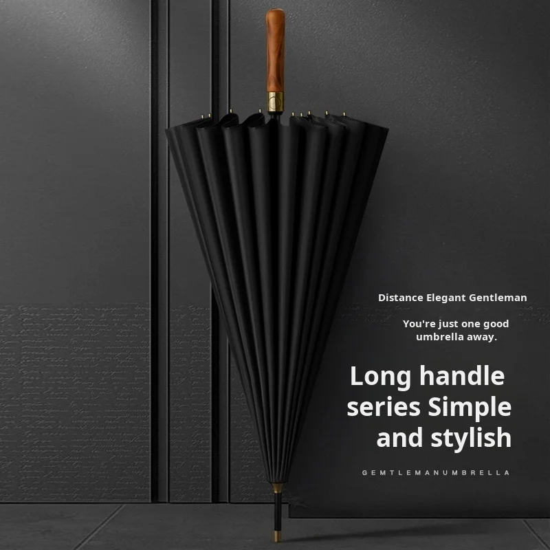

Автоматический большой двойной 16-костный зонт с ручкой из цельного дерева, мужской зонт в стиле ретро, толстый зонт с длинной ручкой, зонт Shangyu