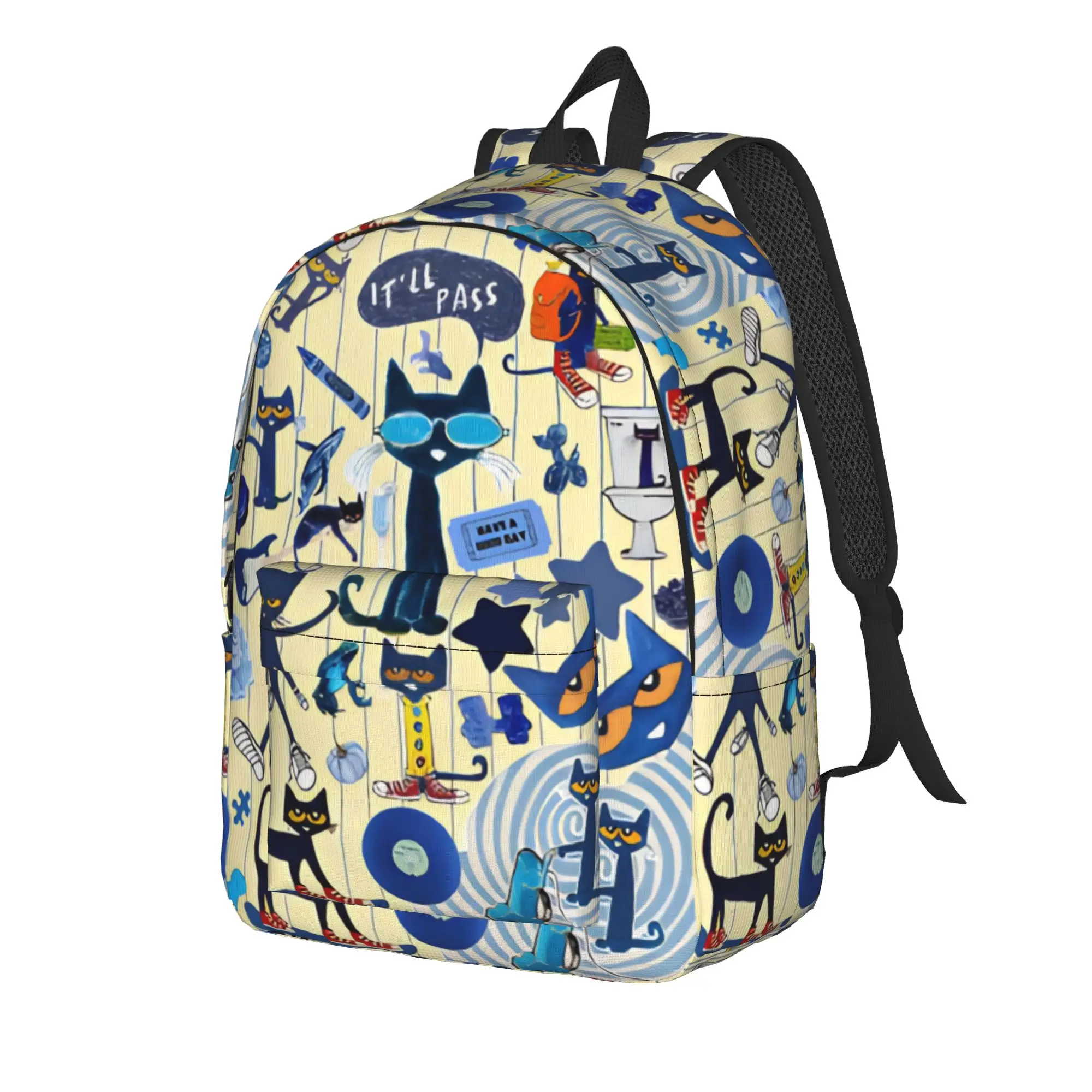 Pete the Cat  Casual Backpack with Pocket Student Work Cartoon  Daypack for Men Women Laptop Shoulder Bag