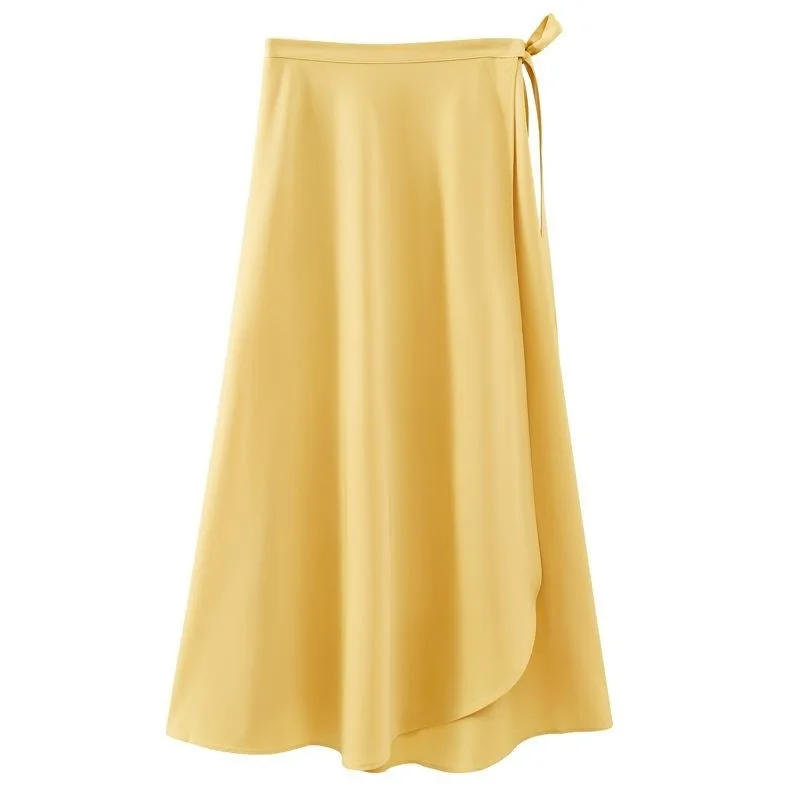 2026 New Women's Summer Skirts Women Casual High Waist Side Tie Beach Vacation Wrap Skirt Solid Elegant Midi Skirt Woman Clothes
