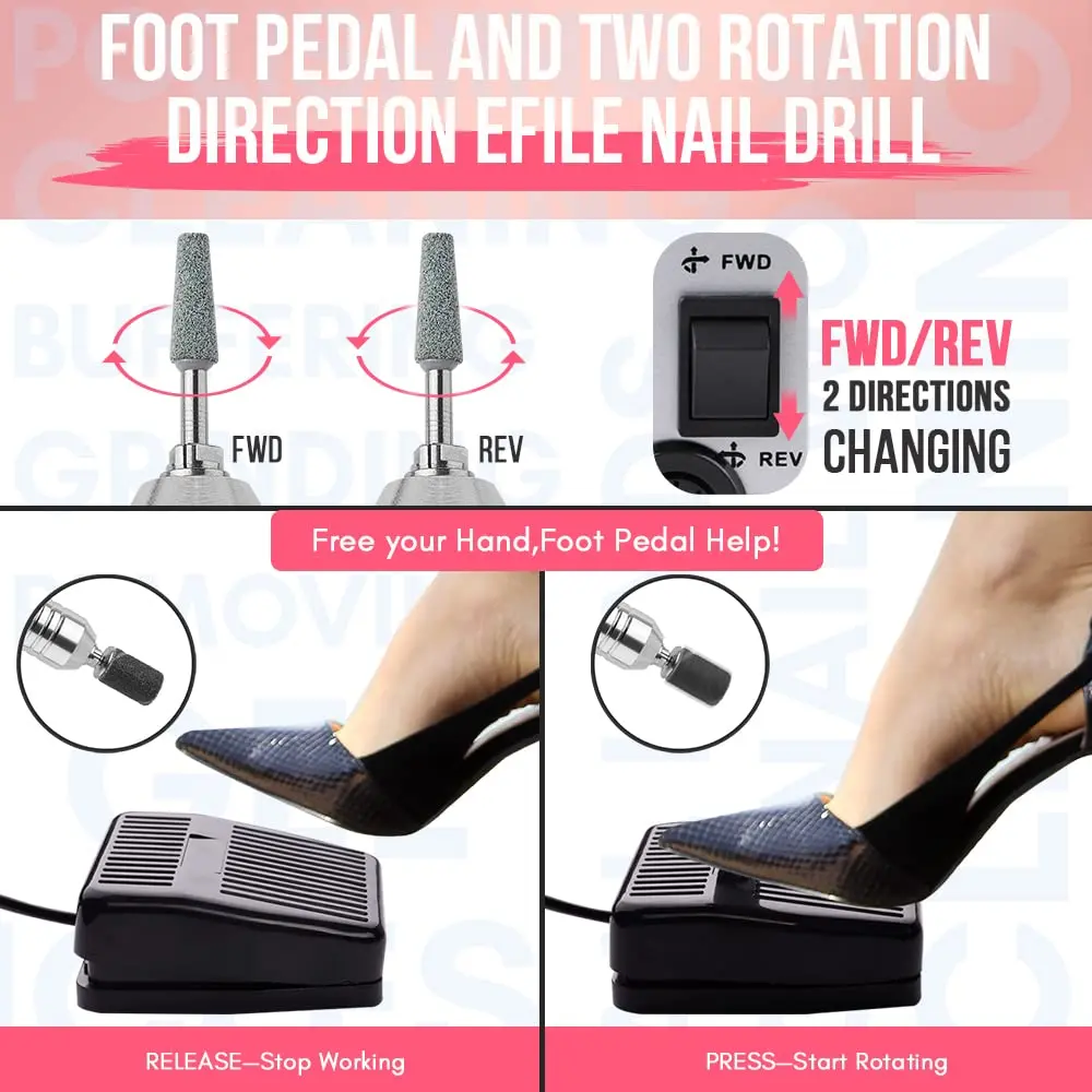 Makartt Nail Drill Portable Electric Nail File Machine Geneviere E File Pink JD700 Professional 30000RPM Manicure Drill