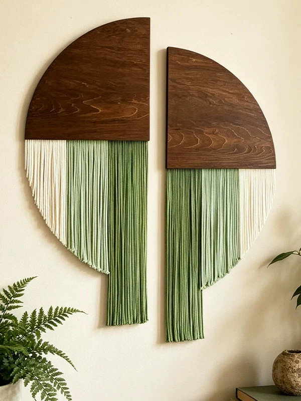 Handmade Wooden round Hanging Decoration Cotton Rope Wall Tapestry Living Room Decorative Background Wall Art for Homestay