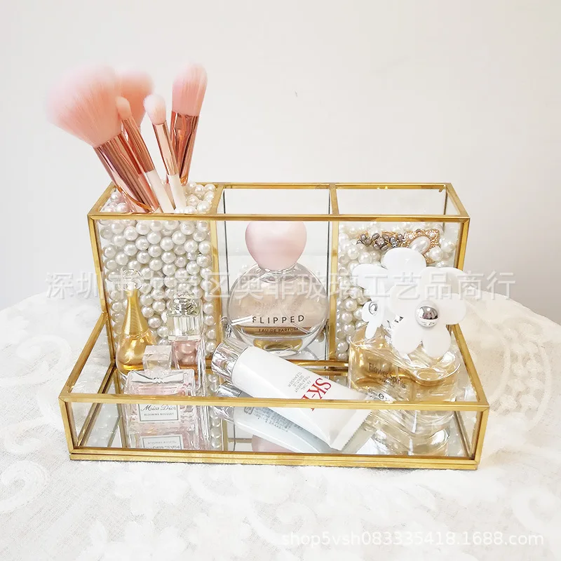 Clear Glass Makeup Brush Holder Cosmetic Storage Case Lipstick Holder Desk Organizer Cosmetic Make Up Organizer Makeup Tools