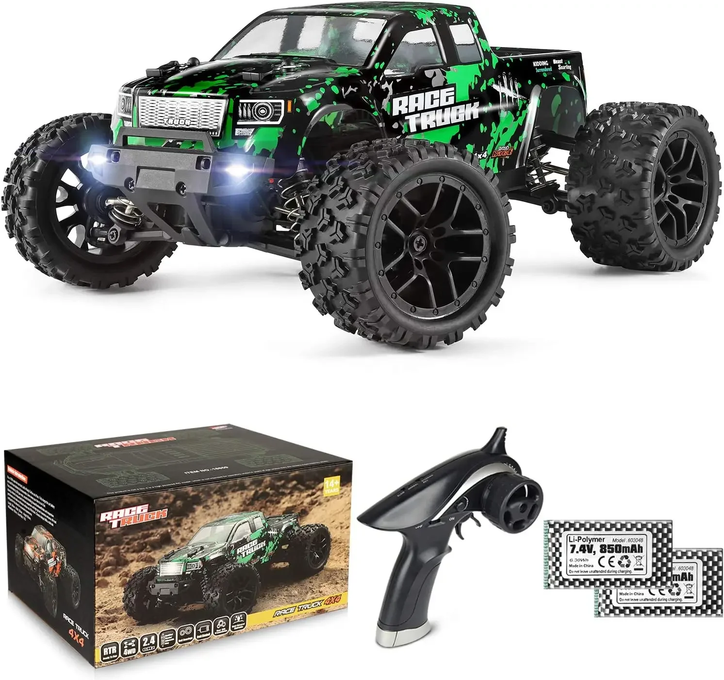 1:18 Scale All Terrain RC Car 18859, 36 KPH High Speed 4WD Electric Vehicle with 2.4 GHz Remote Control, 4X4 Waterproo