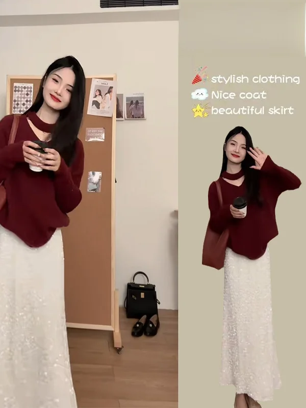 

Red Color Fashion Set 2025 Autumn New Style Spring High-End Sensation Small Fragrance Wind Elegant Women's Clothing