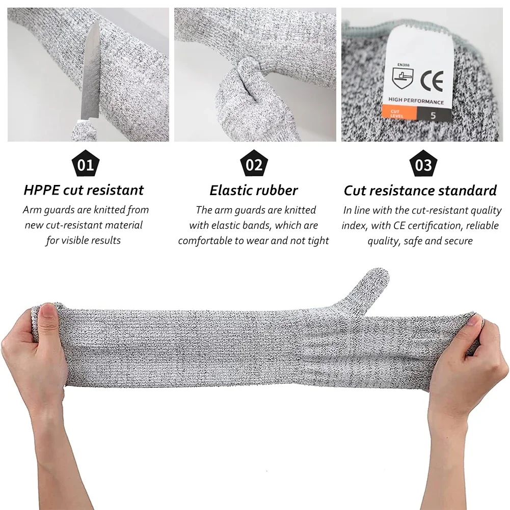 Manga de brazo resistente al corte, Nivel 5, HPPE, transpirable, Material de grado alimenticio agradable a la piel, resistente al corte, para