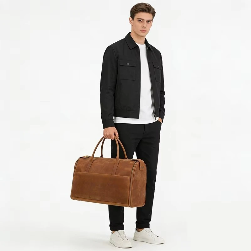 Vintage Leather Luggage Weekend Travel Bag Large Capacity Gym Overnight Bag OEM Supplier
