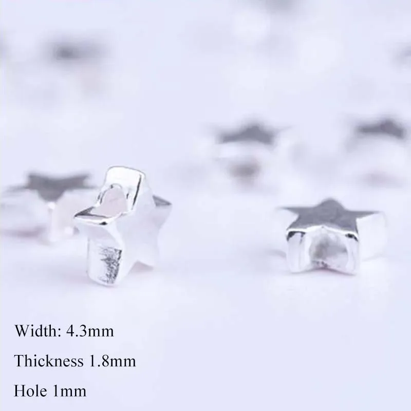 Genuine Real Pure Solid 925 sterling silver Beads Pentagram Loose Spacer Star Bead Spacers Bracelet Necklace Jewelry Making