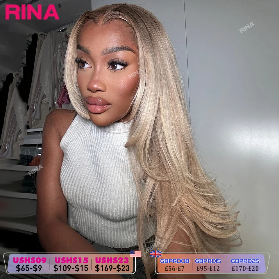 Brown Root Ash Blonde Straight 13X4 13x6 Lace Frontal Human Hair Wigs Transparent Lace 180 Density Ombre Blonde 5x5 Lace Closure