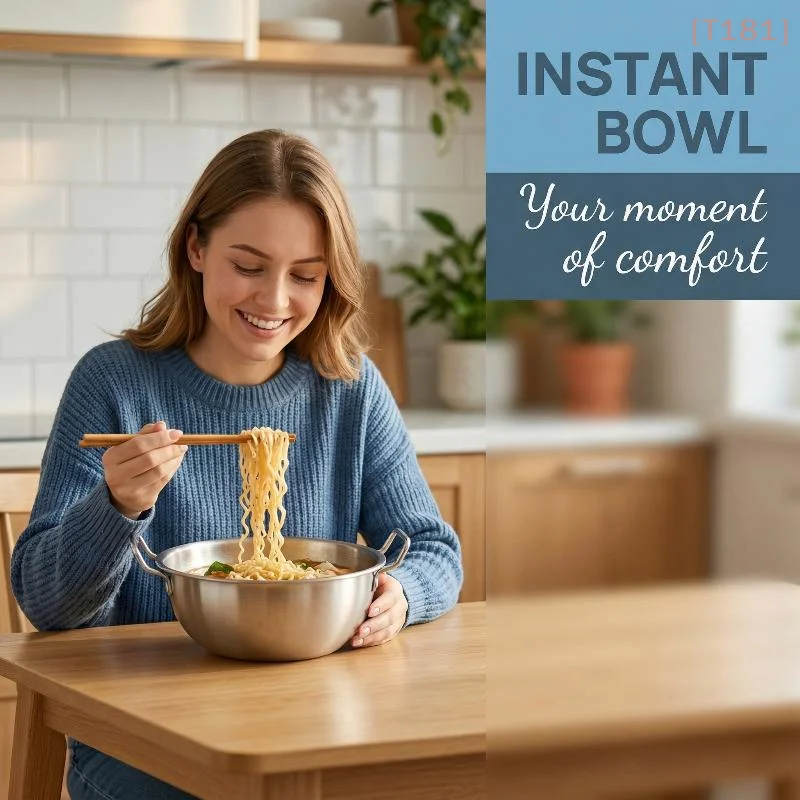 201 Stainless Steel Salad Bowl Melting Boiling Pot Instant Noodle Bowl Korean Rice Wine Bowl With Double-ear Handle Snack Basket