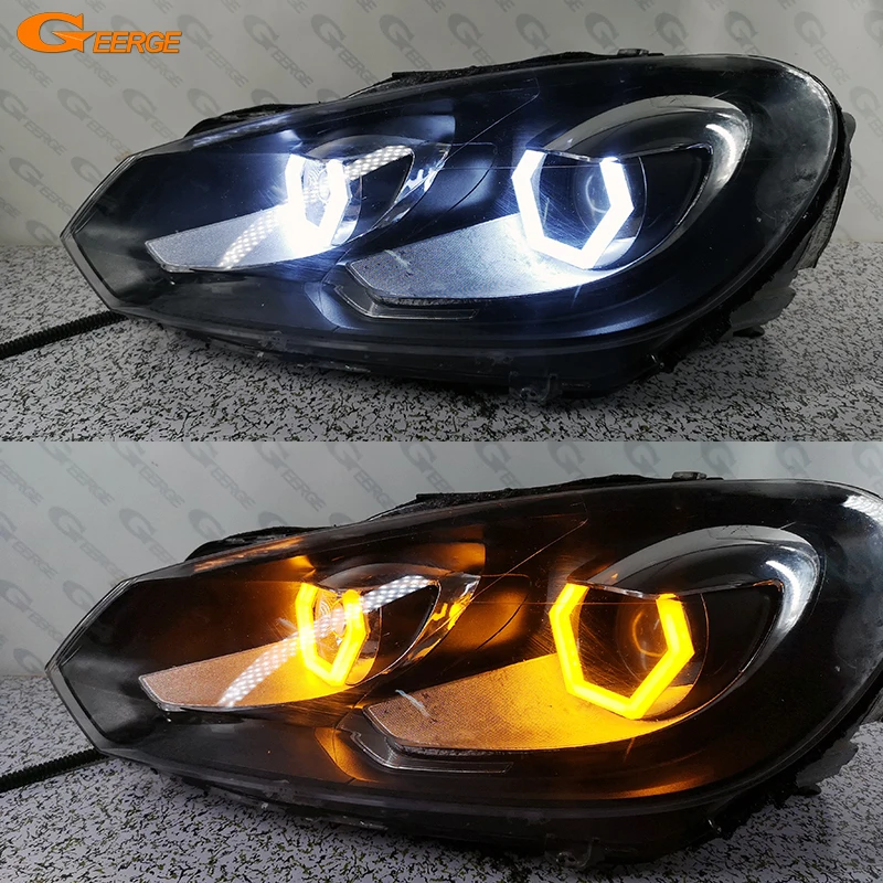 For Volkswagen VW GOLF GTI CC Scirocco Ultra Bright Switchback Turn Signal Cotton White Amber Hex LED Angel Eyes Halo Ring Light