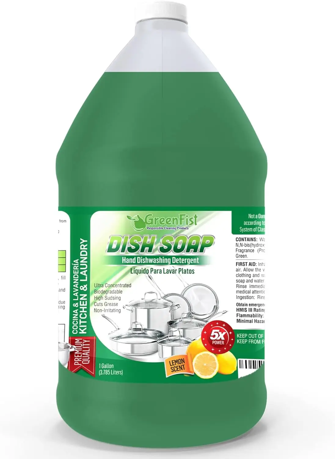 

Dish Soap Professional Detergent Liquid Pot & Pan Dish-Wash - Light or Heavy Use (Green Dish Soap 1 Gallon)
