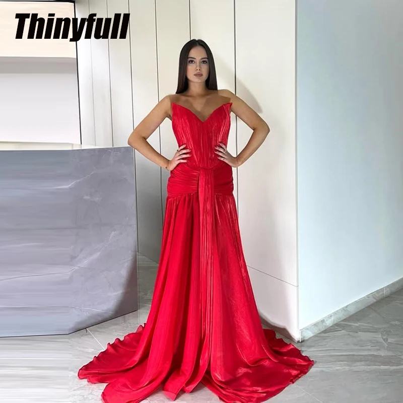 Thinyfull Shiny Satin Mermaid Prom Dress 2026 Sleeveless Arab Evening Dress Vestidos De Fiesta Elegantes Party Gown Customized