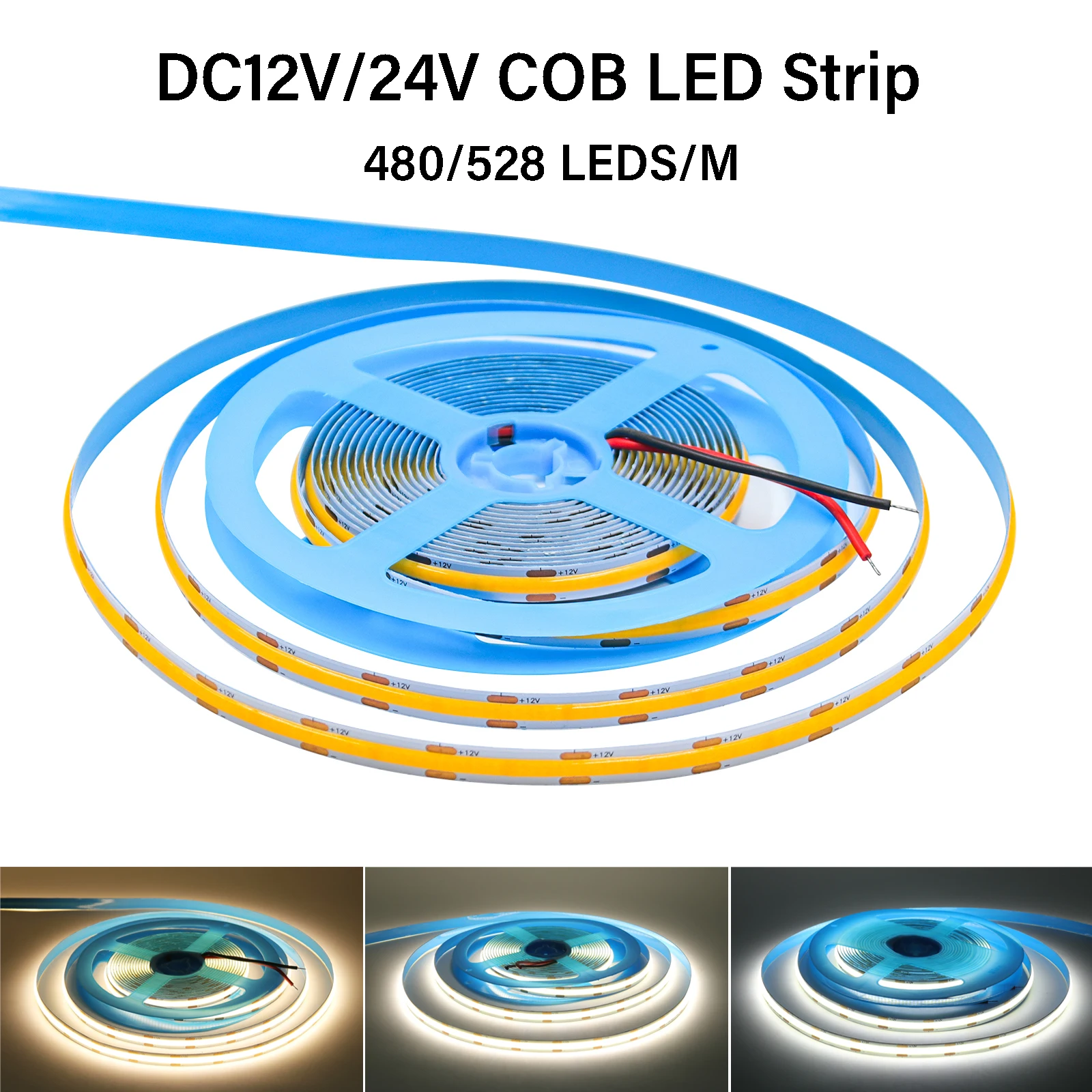 

COB LED Strip Light High Density Flexible COB 480/528LEDs/m Lights Tape Warm/Natural/Cold White Linear Dimmable DC12V/24V