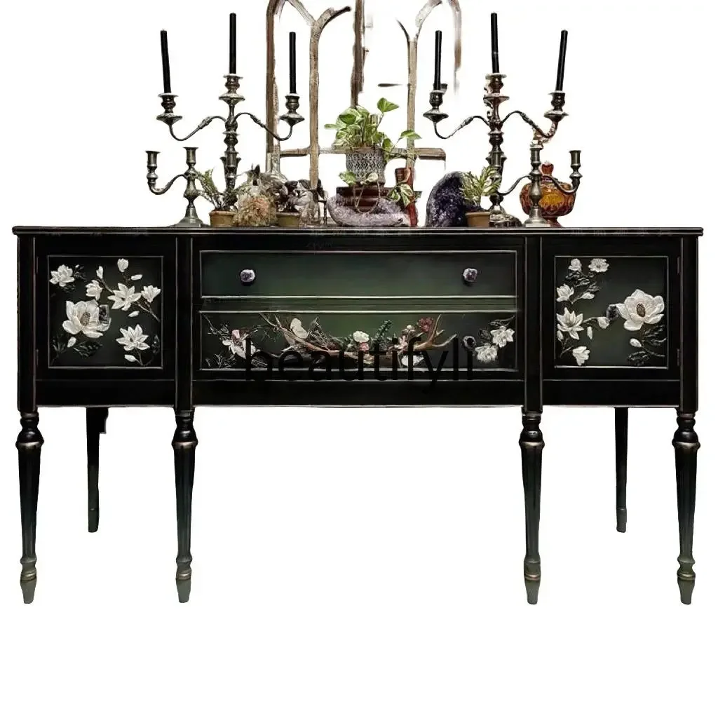 French retro solid wood porch cabinet American light luxury decorative cabinet Modern simple entrance foyer cabinet07A