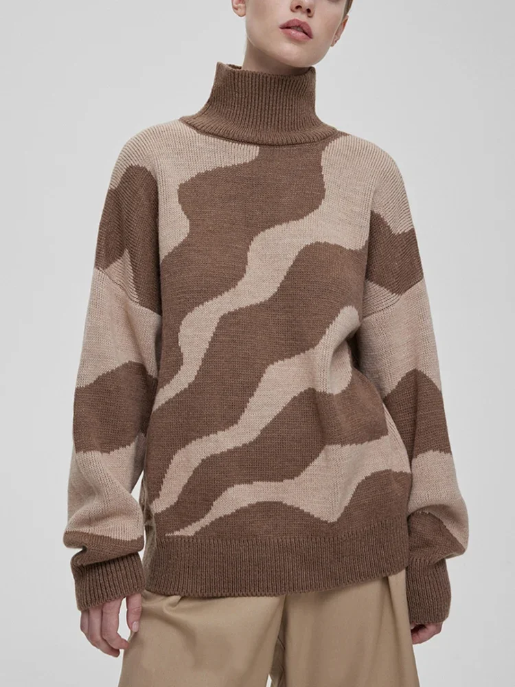 Stripe Women's Sweater Thicken Loose Warm Knitted High Collar Women's Pullover Autumn and Winter Fashion New Soft Sweater Women