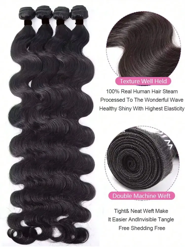 Пучки волос с объемной волной, бразильские девственные волосы Remy, необработанные натуральные человеческие волосы, двойные волосы, 12-42 дюйма, 1/3/4 пучка волос/упаковка