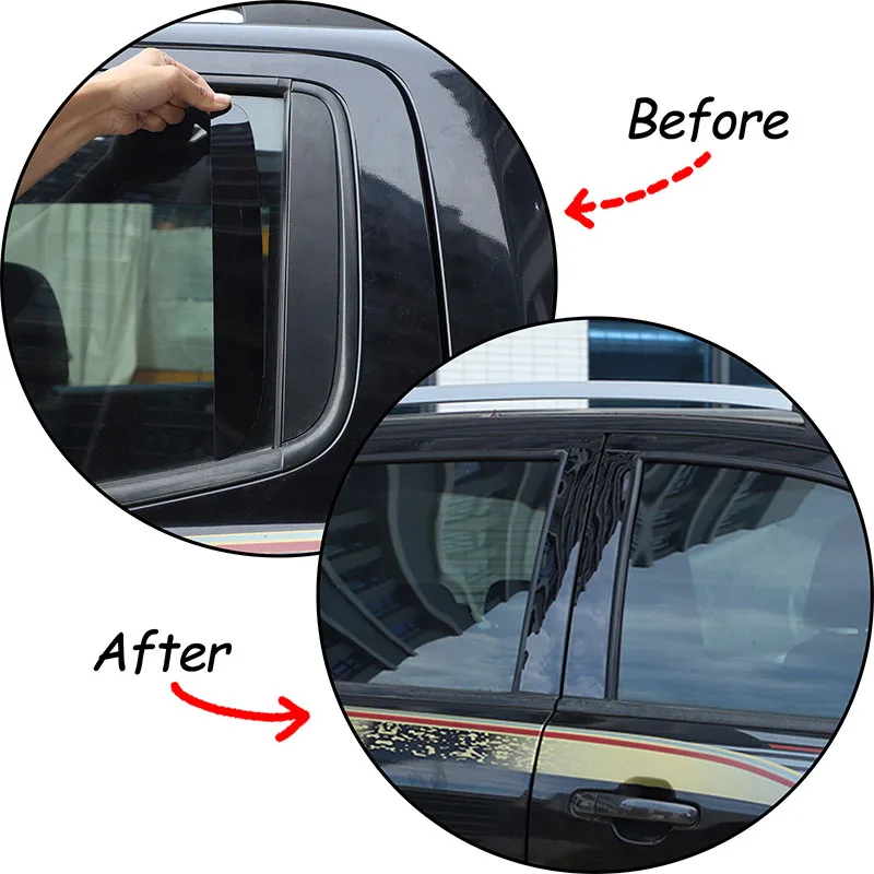 

For Ford Ranger 2015-2021 center column decoration sticker Car window center column sticker PC gloss black 6pcs