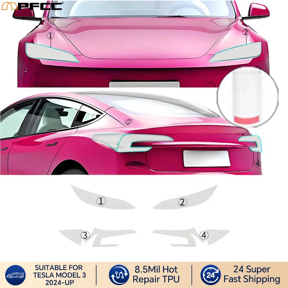 

For Tesla Model 3 2024-UP TPU Paint Protection Film Car Front Headlight Rear View B C Pillars Film Anti-scratch Protective