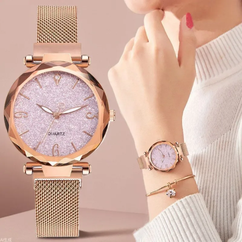 

Модные женские часы со звездным небом, магнитная пряжка, сетчатый ремень, кварцевые часы с бриллиантами, женские деловые часы Relogio Feminino Reloj Mujer