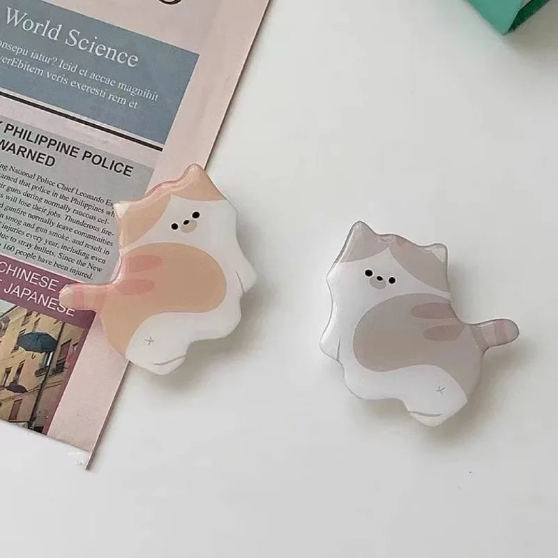 Acrylic Cat Phone Stand with Resin Cute Extendable Adhesive Holder for Desk,Stretchable Sticker Base Mobile Clip for All Phones