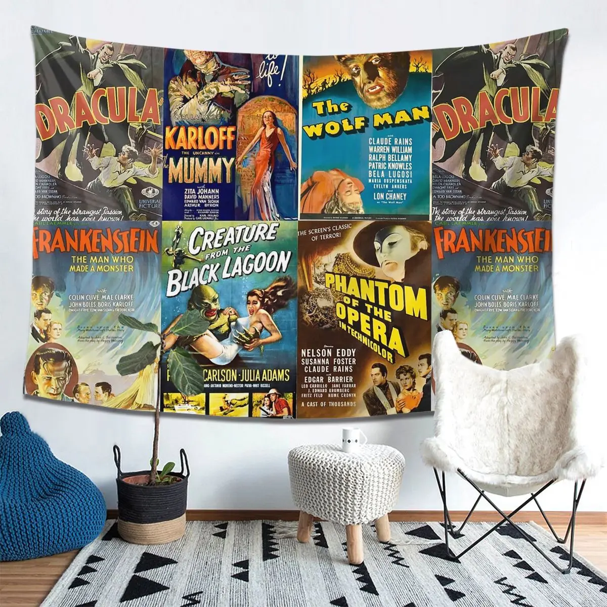 

Universal Monsters Tapestry Decoration Art Aesthetic Tapestries for Living Room Bedroom Home Wall Cloth Wall Hanging