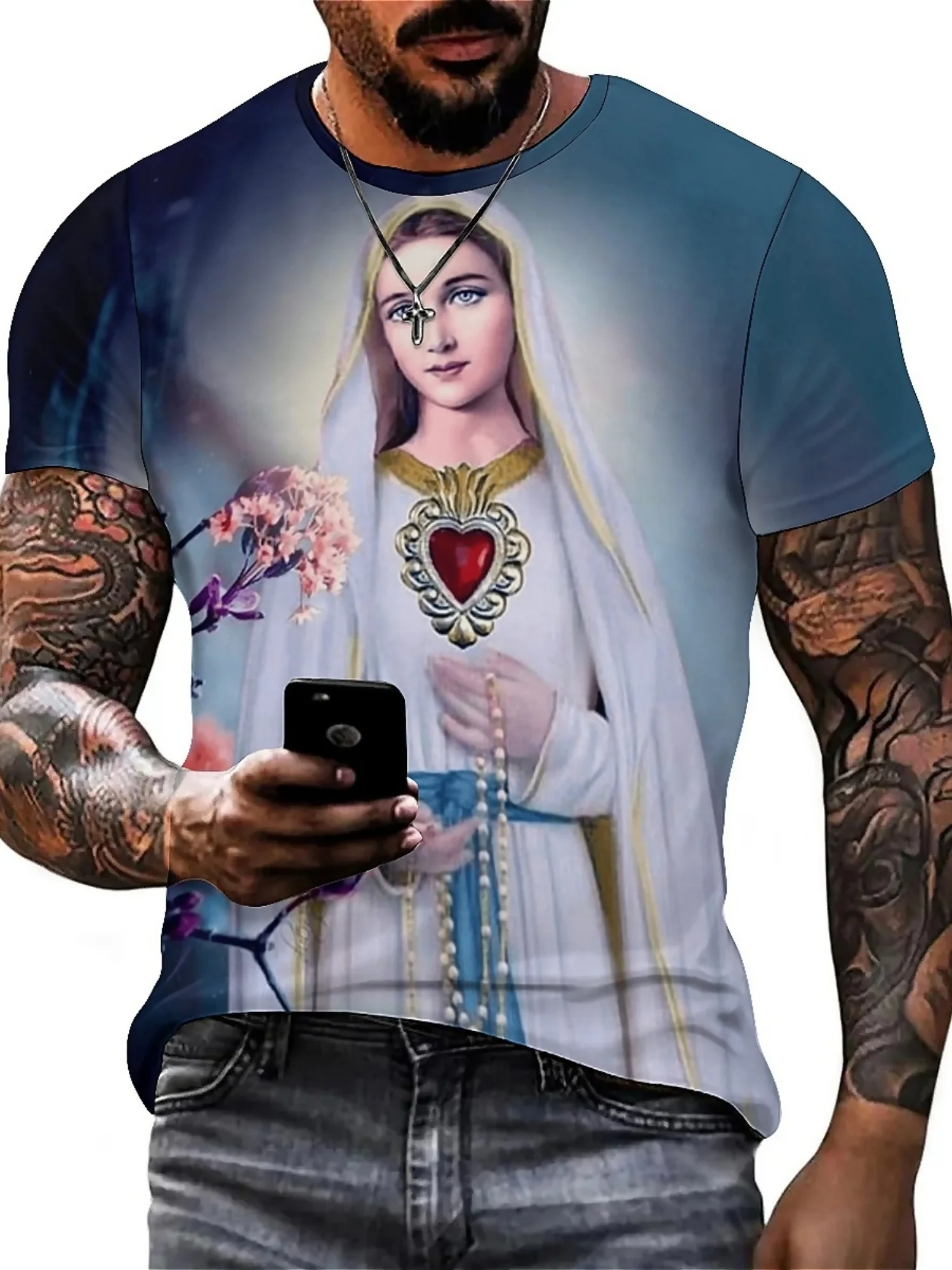 ثلاثية الأبعاد طباعة يسوع تي شيرت الرجال الصيف مثير ثلاثية الأبعاد طباعة الدينية تي شيرت البوليستر متماسكة الجولة الرقبة قصيرة الأكمام المحملة